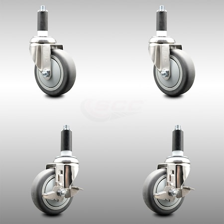 Service Caster 4 Inch 316SS Thermoplastic Rubber Swivel 1 Inch Stem Caster Brake SCC, 2PK SCC-SS316EX20S414-TPRB-2-TLB-2-1